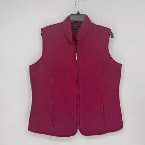 Jane Ashley Quilted Vest Women XL Burgundy Good Zip Mock Neck Geometric Pattern